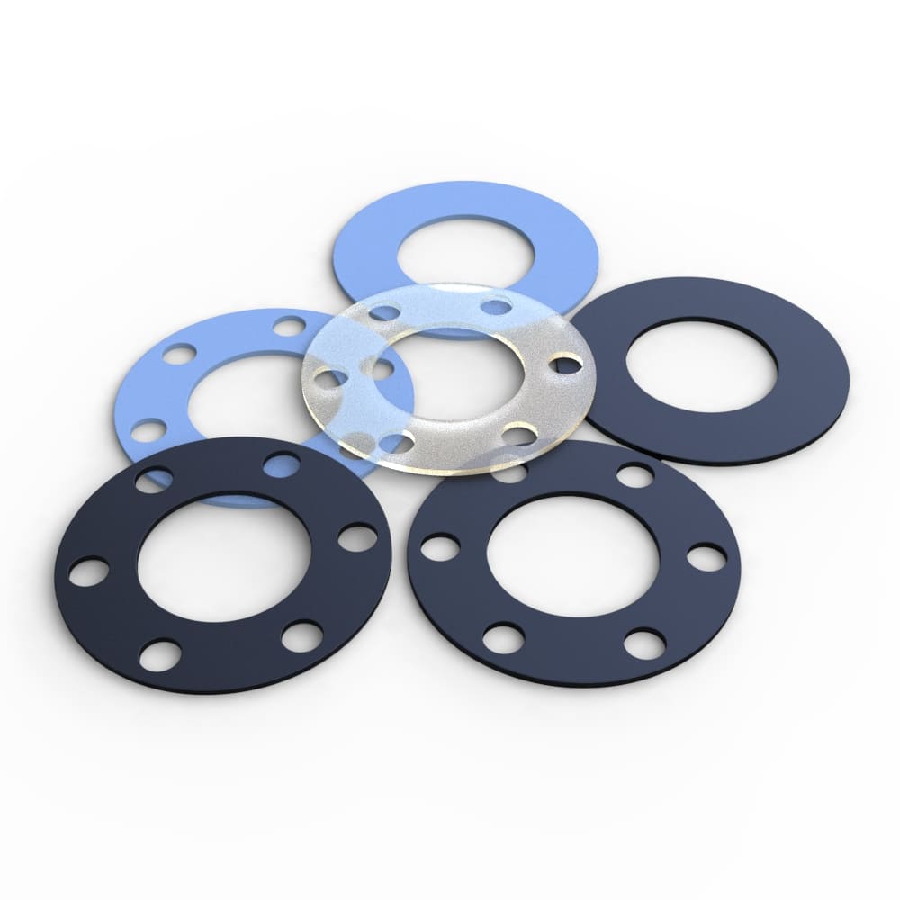 Flenspakkingen, platte rubber ringen
