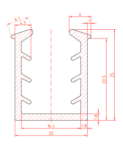 Rubber U-profiel 20x25 mm