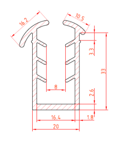 Rubber U-profiel 20x33 mm