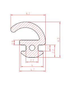 Rubber kozijnprofiel 6.2x6.3 mm