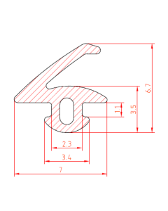 Rubber kozijnprofiel 7x6.7 mm