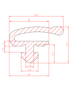 Rubber kozijnprofiel 10.9x7.3 mm