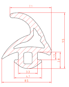 Rubber kozijnprofiel 8.5x9.5 mm