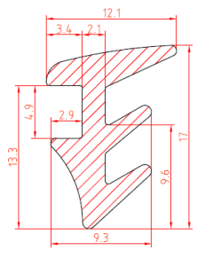 Kozijnrubber profiel 12x17 mm