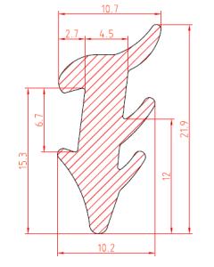 Kozijnrubber profiel 10.7x21.9 mm