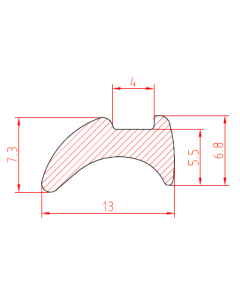 Beglazingsrubber 13x7.5 mm