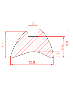 Beglazingsrubber 12.8x8.8 mm