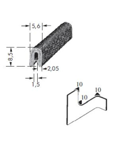 Kantafwerkprofiel - plaatdikte: 1-1 mm BxH: 5.6x8.5 mm grijs