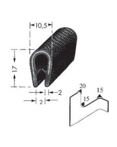 Kantafwerkprofiel - plaatdikte: 1-4 mm BxH: 10.5x17 mm zwart