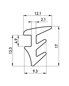 Kozijnrubber profiel 12x17 mm