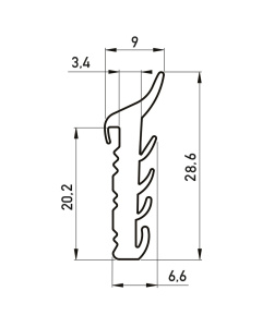 Kozijnrubber profiel 9x28.6 mm