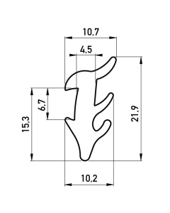 Kozijnrubber profiel 10.7x21.9 mm