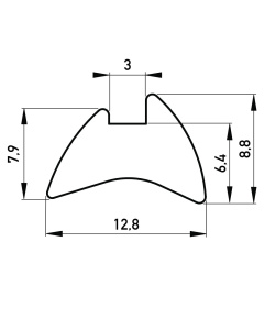 Beglazingsrubber 12.8x8.8 mm