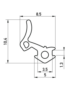 Rubber kozijnprofiel 9.5x8.4 mm