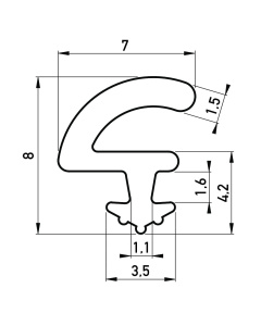 Rubber kozijnprofiel 7x7.9 mm