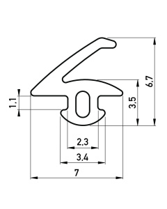 Rubber kozijnprofiel 7x6.7 mm