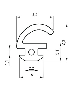 Rubber kozijnprofiel 6.2x6.3 mm