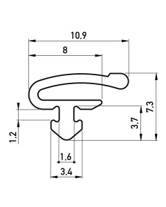 Rubber kozijnprofiel 10.9x7.3 mm