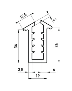 Rubber U-profiel 19x36 mm