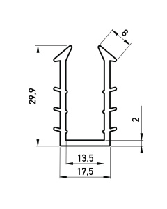 Rubber U-profiel 17.5x29.9 mm