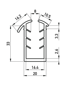 Rubber U-profiel 20x33 mm