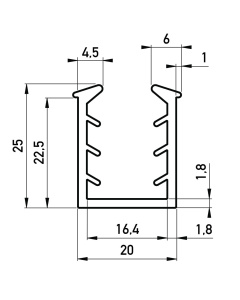 Rubber U-profiel 20x25 mm
