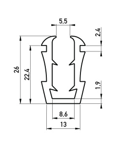 Rubber U-profiel 13x26 mm